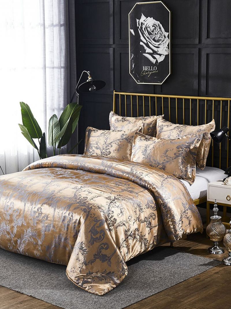 Luxury Silk Like Comforter Σετ Queen Satin Jacquard Paisley Brushed Heart Καπιτονέ Σετ Κρεβατιού Με Μαξιλαροθήκες