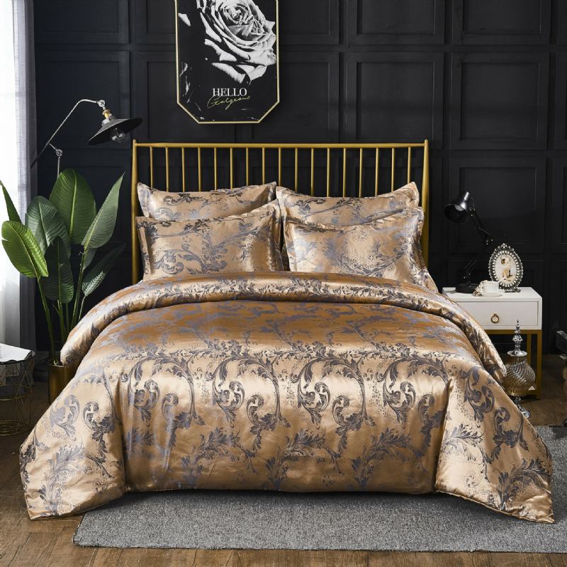 Luxury Silk Like Comforter Σετ Queen Satin Jacquard Paisley Brushed Heart Καπιτονέ Σετ Κρεβατιού Με Μαξιλαροθήκες