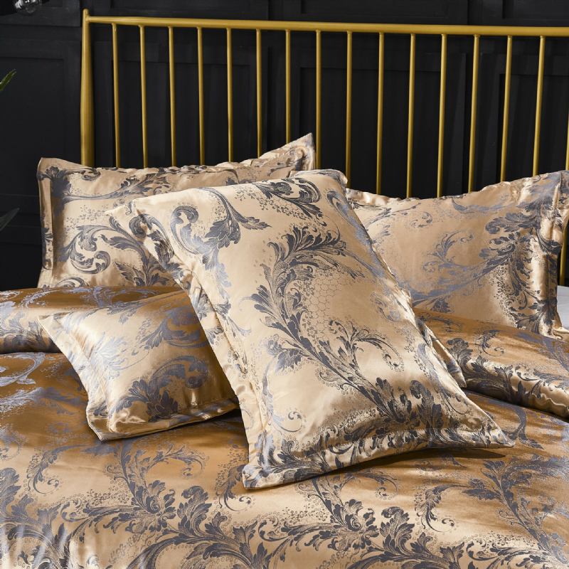 Luxury Silk Like Comforter Σετ Queen Satin Jacquard Paisley Brushed Heart Καπιτονέ Σετ Κρεβατιού Με Μαξιλαροθήκες