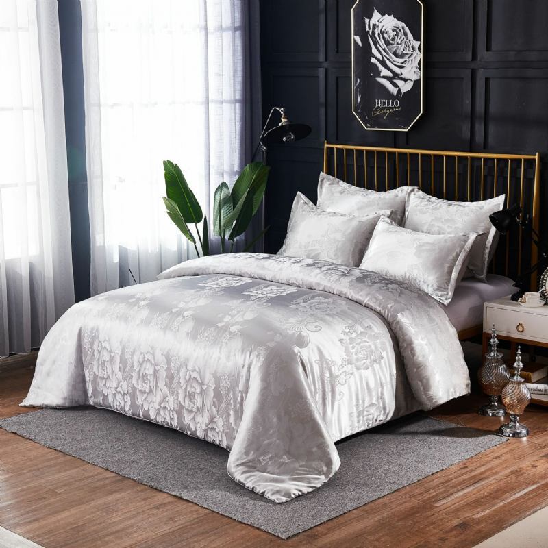 Luxury Silk Like Comforter Σετ Queen Satin Jacquard Paisley Brushed Heart Καπιτονέ Σετ Κρεβατιού Με Μαξιλαροθήκες