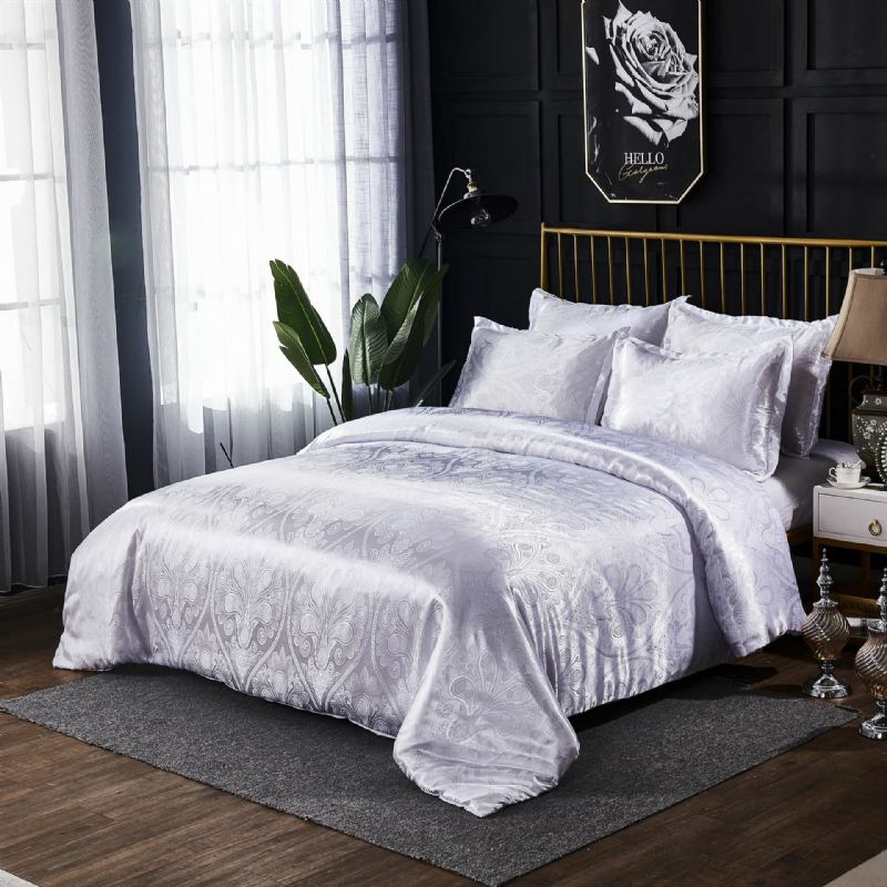 Luxury Silk Like Comforter Σετ Queen Satin Jacquard Paisley Brushed Heart Καπιτονέ Σετ Κρεβατιού Με Μαξιλαροθήκες