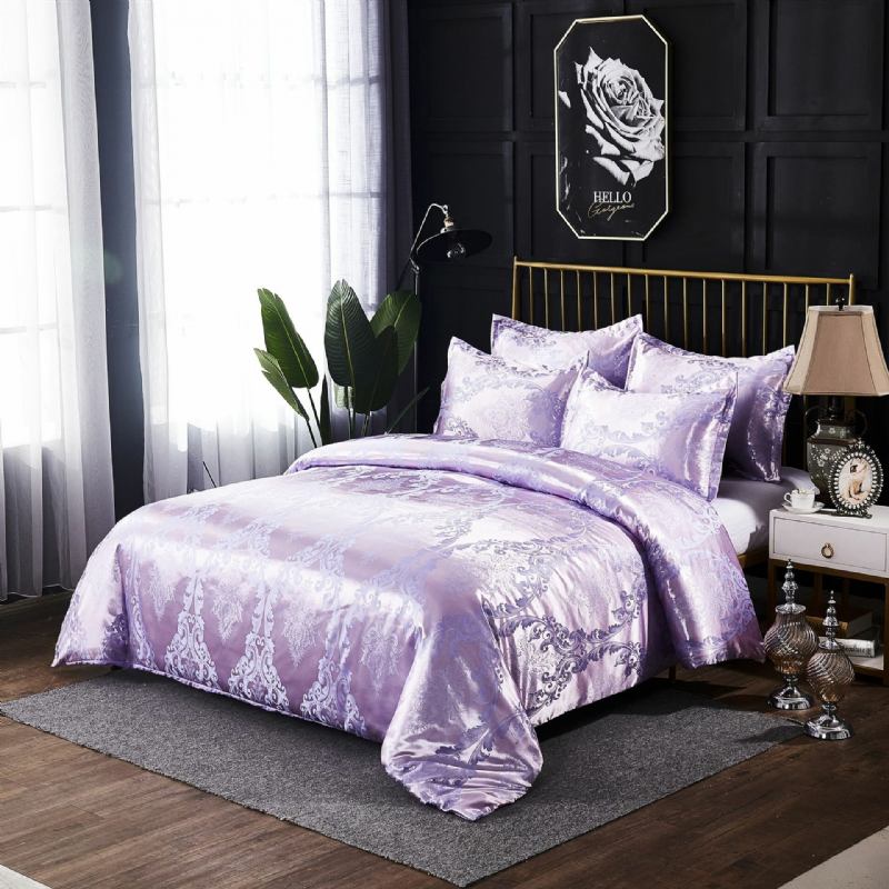 Luxury Silk Like Comforter Σετ Queen Satin Jacquard Paisley Brushed Heart Καπιτονέ Σετ Κρεβατιού Με Μαξιλαροθήκες