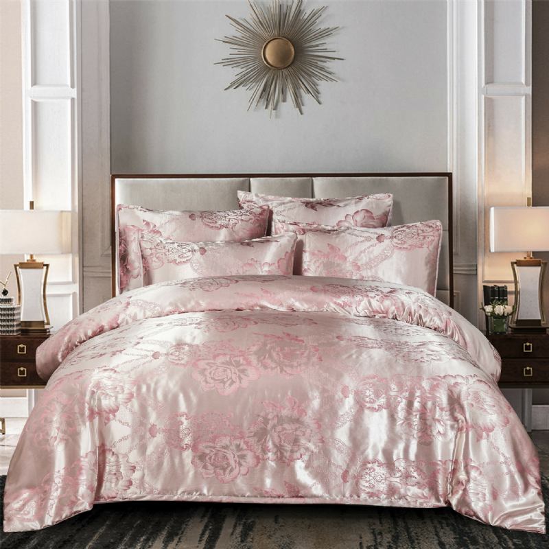 Luxury Silk Like Comforter Σετ Queen Satin Jacquard Paisley Brushed Heart Καπιτονέ Σετ Κρεβατιού Με Μαξιλαροθήκες