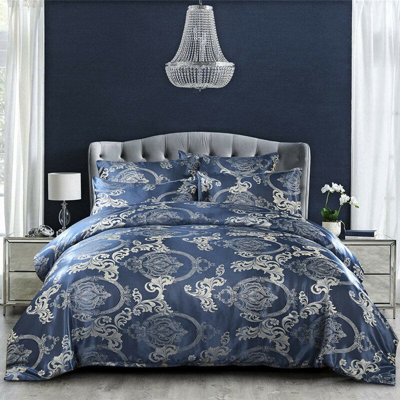 Luxury Silk Like Comforter Σετ Queen Satin Jacquard Paisley Brushed Heart Καπιτονέ Σετ Κρεβατιού Με Μαξιλαροθήκες