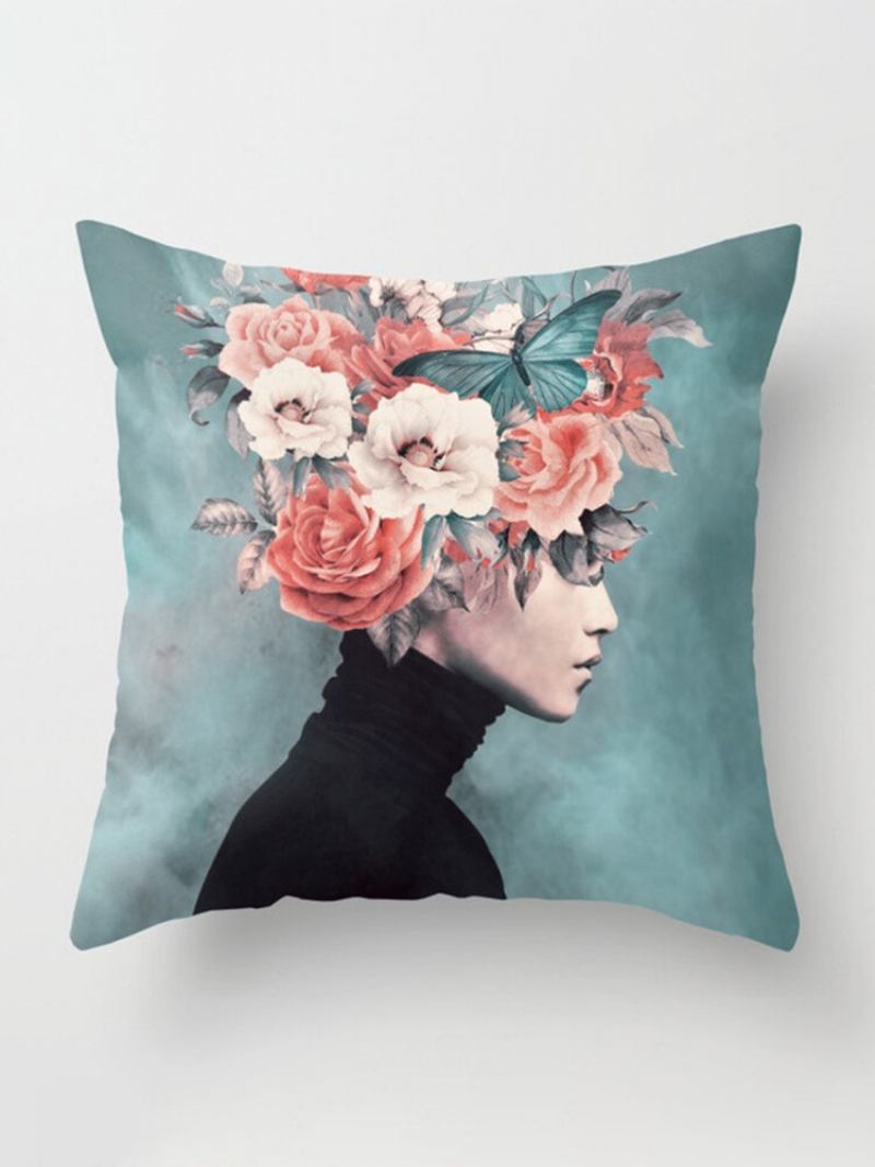 New Print Woman Flower Head Avatar Μαξιλαροθήκη Καναπέ Σπιτιού Κάλυμμα Μαξιλαριού Γραφείου