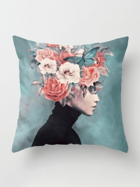 New Print Woman Flower Head Avatar Μαξιλαροθήκη Καναπέ Σπιτιού Κάλυμμα Μαξιλαριού Γραφείου