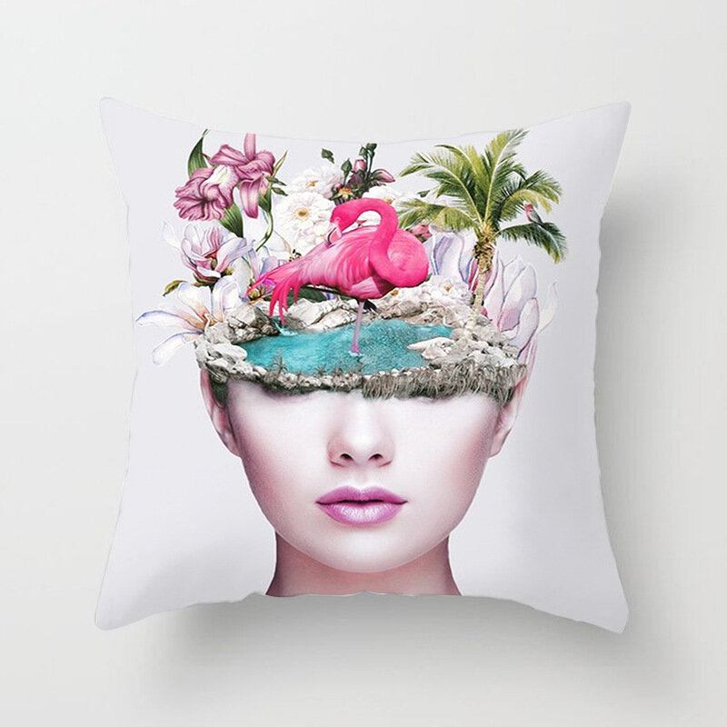 New Print Woman Flower Head Avatar Μαξιλαροθήκη Καναπέ Σπιτιού Κάλυμμα Μαξιλαριού Γραφείου