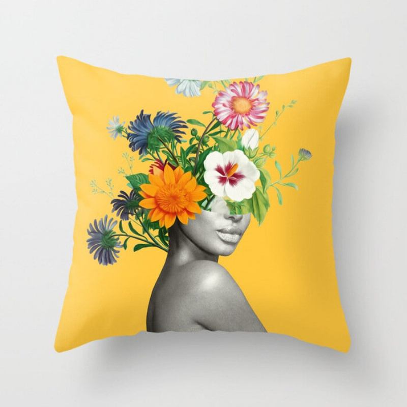 New Print Woman Flower Head Avatar Μαξιλαροθήκη Καναπέ Σπιτιού Κάλυμμα Μαξιλαριού Γραφείου