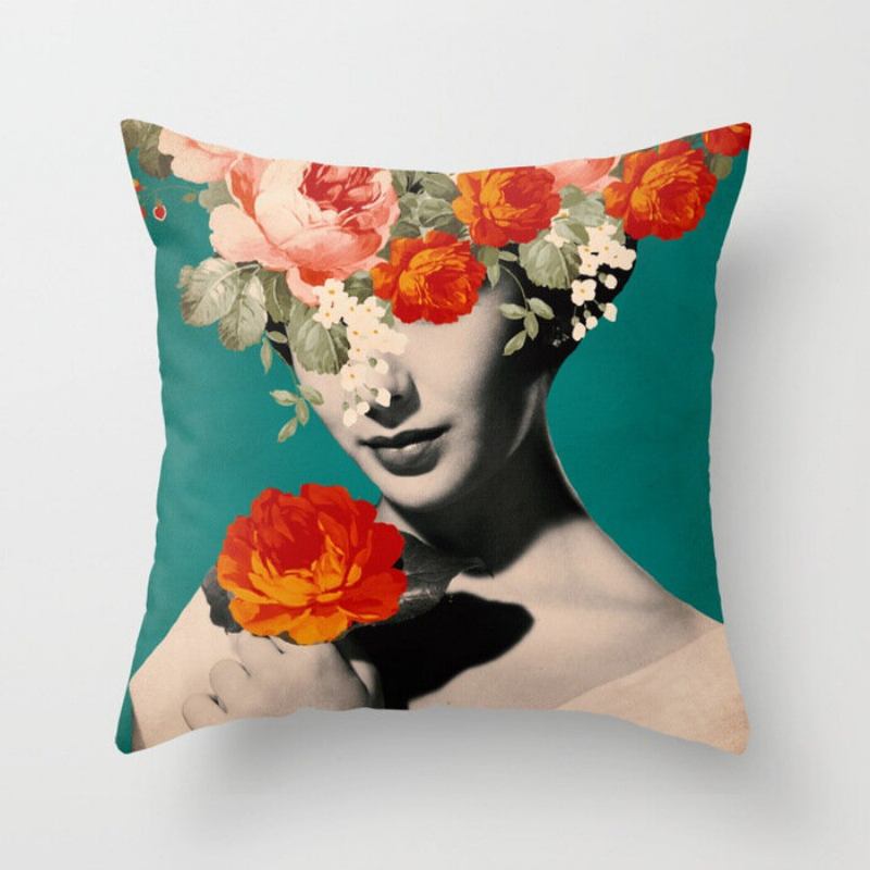 New Print Woman Flower Head Avatar Μαξιλαροθήκη Καναπέ Σπιτιού Κάλυμμα Μαξιλαριού Γραφείου