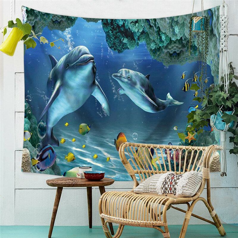 Ocean Animals Series Swimming Dolphin Killer Whale Pattern Walle Hanging Polyester Tapestry