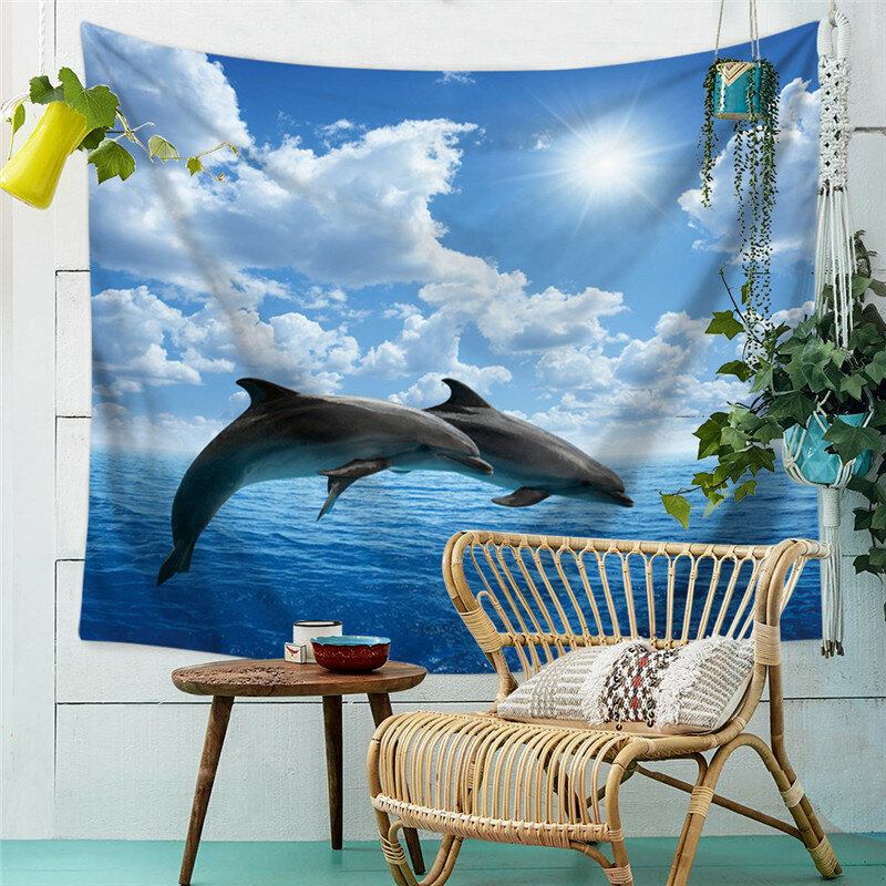 Ocean Animals Series Swimming Dolphin Killer Whale Pattern Walle Hanging Polyester Tapestry