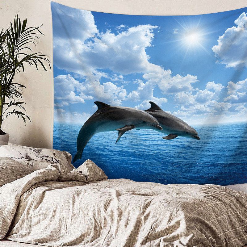 Ocean Animals Series Swimming Dolphin Killer Whale Pattern Walle Hanging Polyester Tapestry