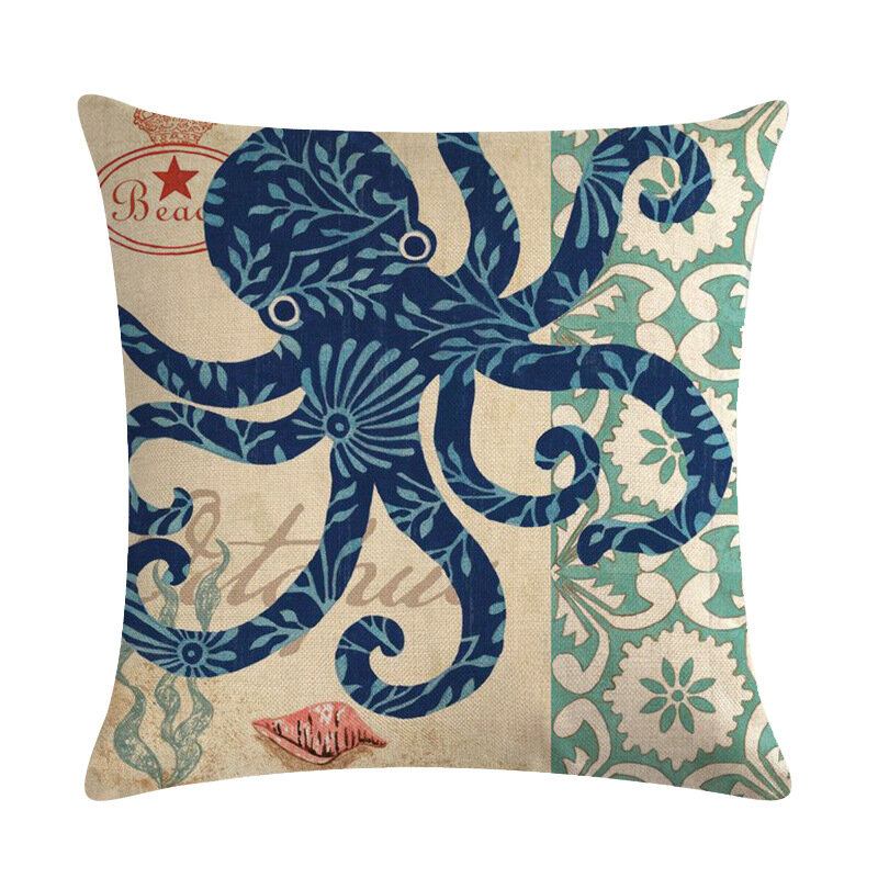 Octopus Turtle 45*45cm Κάλυμμα Μαξιλαριού Μαξιλάρι Λινό Ριχτάρι Διακοσμητικό Σπιτιού Διακοσμητική Μαξιλαροθήκη