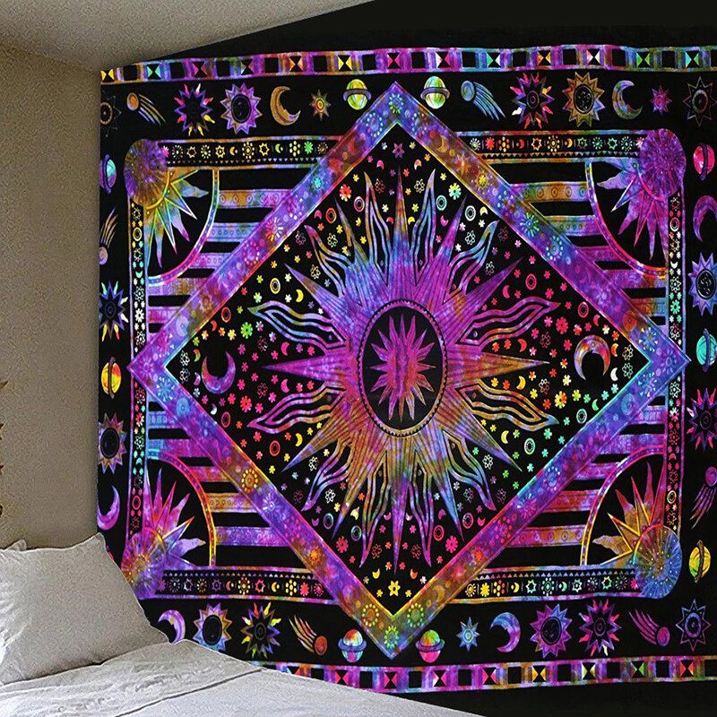 Psychedelic Celestial Sun Moon Tapestry Planet Bohemian Διακοσμητικό Ταπετσαρία Κοιτώνα Για Βάση Τοίχου