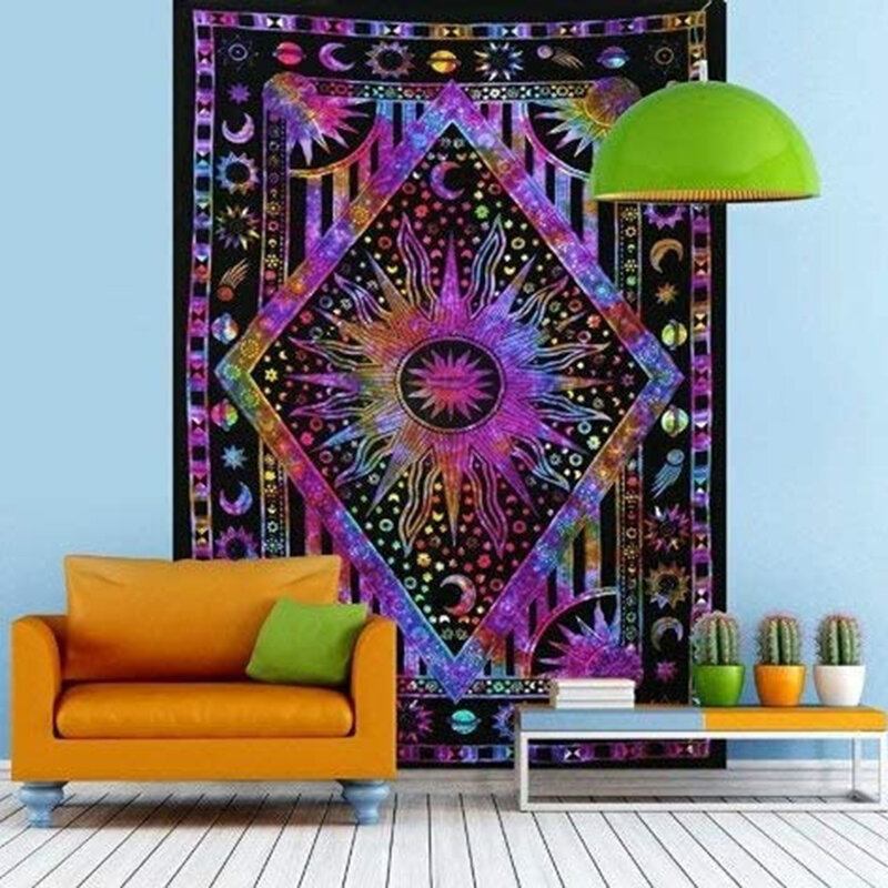 Psychedelic Celestial Sun Moon Tapestry Planet Bohemian Διακοσμητικό Ταπετσαρία Κοιτώνα Για Βάση Τοίχου