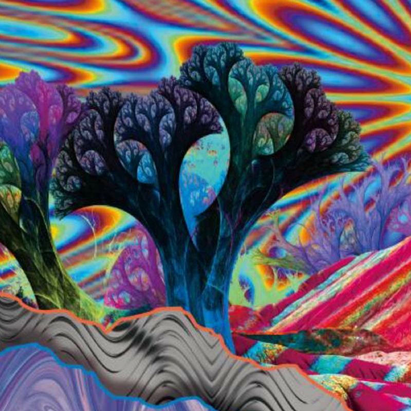 Psychedelic Mountain Sun Tapestry Abstract Trees Colorful Nature Landscape Βοημία