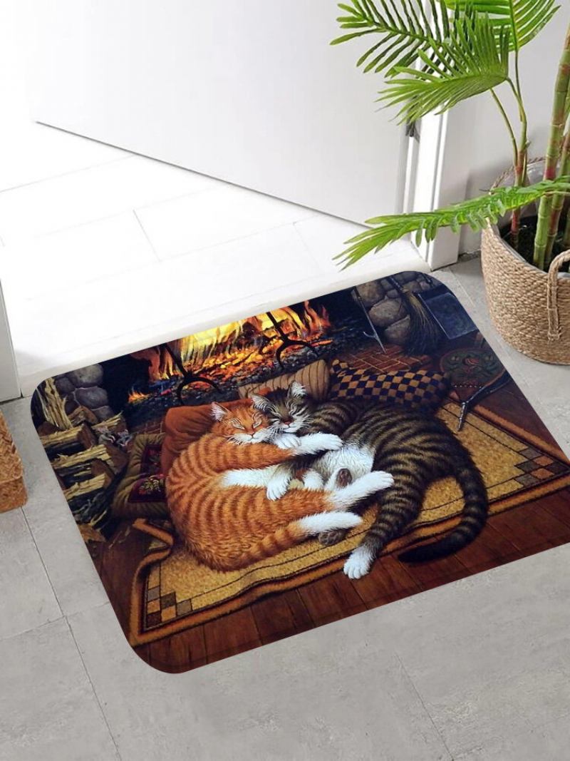 Sleeping Cats Pattern Πατάκια Δαπέδου Flannel Water Absorption Αντιολισθητικό Πατάκι Χαλάκι Μπάνιου Πόρτας