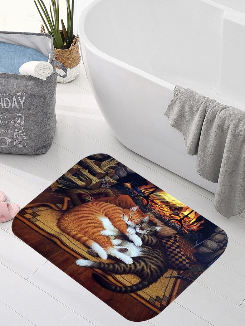 Sleeping Cats Pattern Πατάκια Δαπέδου Flannel Water Absorption Αντιολισθητικό Πατάκι Χαλάκι Μπάνιου Πόρτας