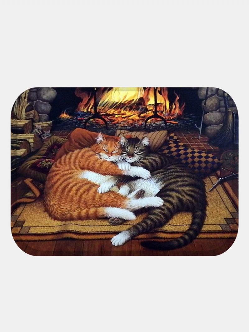 Sleeping Cats Pattern Πατάκια Δαπέδου Flannel Water Absorption Αντιολισθητικό Πατάκι Χαλάκι Μπάνιου Πόρτας