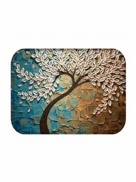 Σπίτι Ζωγραφική Μοτίβο Δέντρου Κοραλί Φανελένιο Πατάκι Σαλονιού Ματ Πόρτας Αντιολισθητικό Χαλάκι