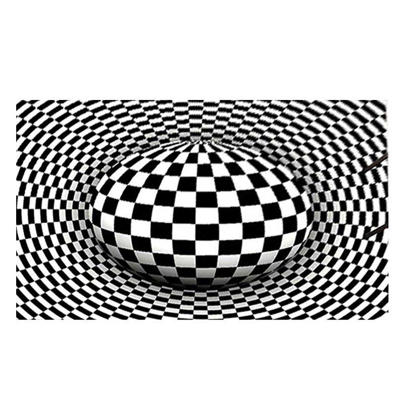 Στρογγυλό Χαλί Καρό Vortexs Optical Illusions Αντιολισθητικό Δαπέδου Durbale Χαλάκι Μαύρο Λευκό Πόρτας Για Σαλόνι Τραπεζαρία Υπνοδωμάτιο Κουζίνα