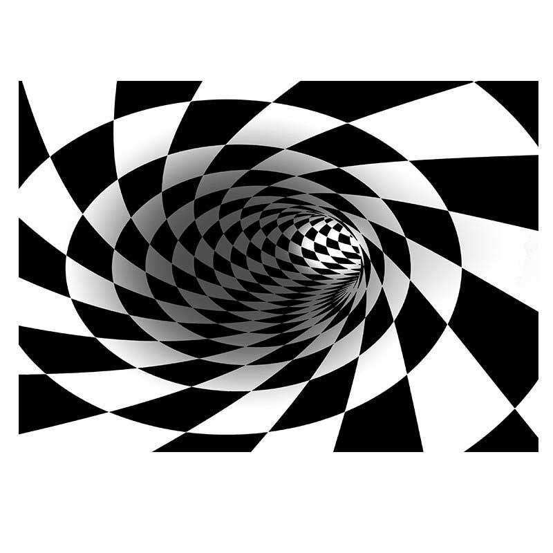 Στρογγυλό Χαλί Καρό Vortexs Optical Illusions Αντιολισθητικό Δαπέδου Durbale Χαλάκι Μαύρο Λευκό Πόρτας Για Σαλόνι Τραπεζαρία Υπνοδωμάτιο Κουζίνα