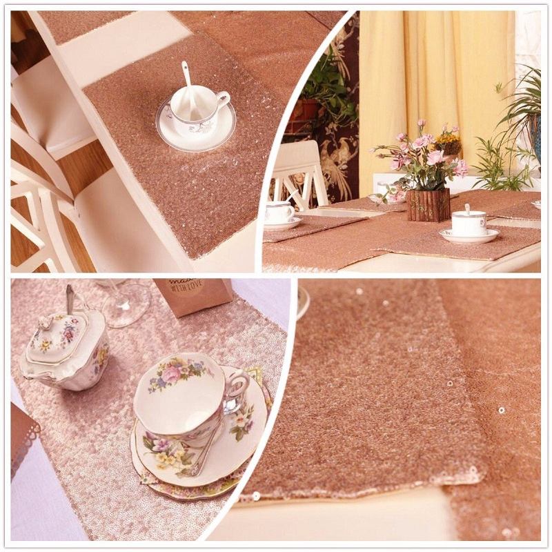 Τραπεζοπανάκι 12x120 Ίντσες Sparkly Rose Gold Shine Παγιέτες Διακόσμηση Δείπνου Γάμου