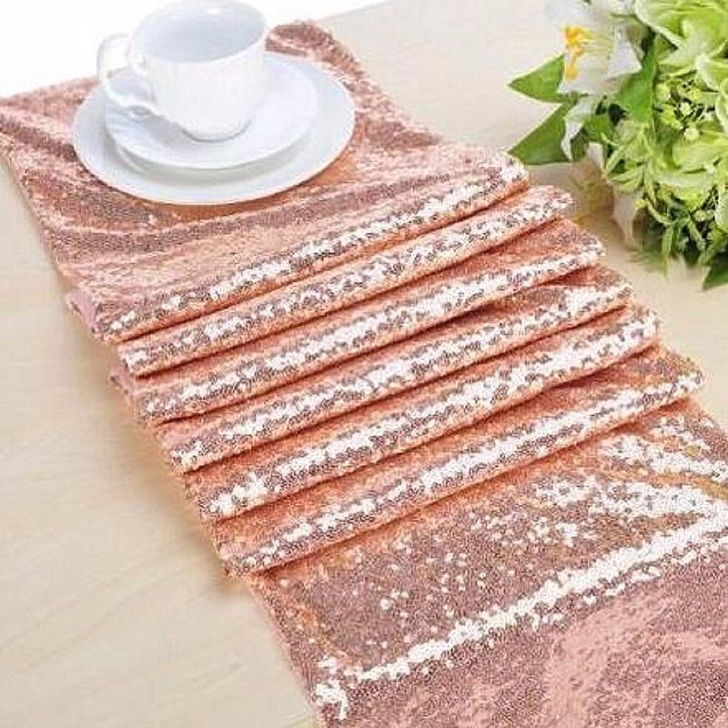 Τραπεζοπανάκι 12x120 Ίντσες Sparkly Rose Gold Shine Παγιέτες Διακόσμηση Δείπνου Γάμου