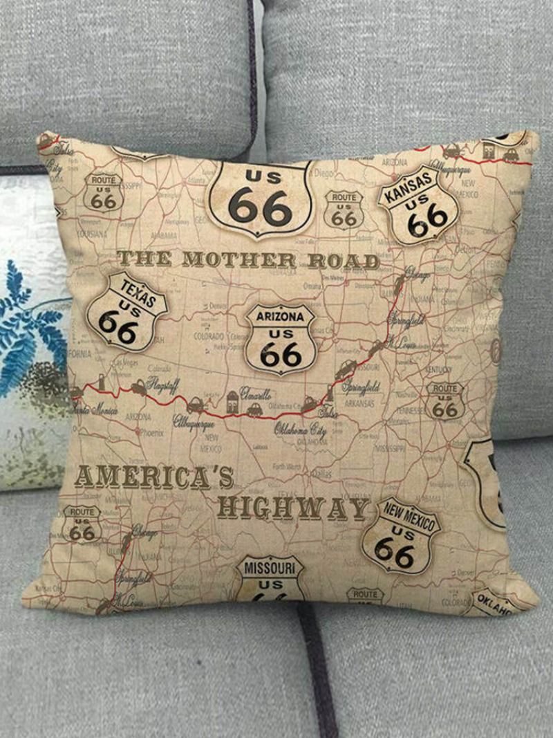 Vintage America 66 Road Pattern Μαξιλαροθήκες Με Λινό Καναπέ Για Το Σπίτι Μαλακό Ριχτάρι Μέσης Art Dec