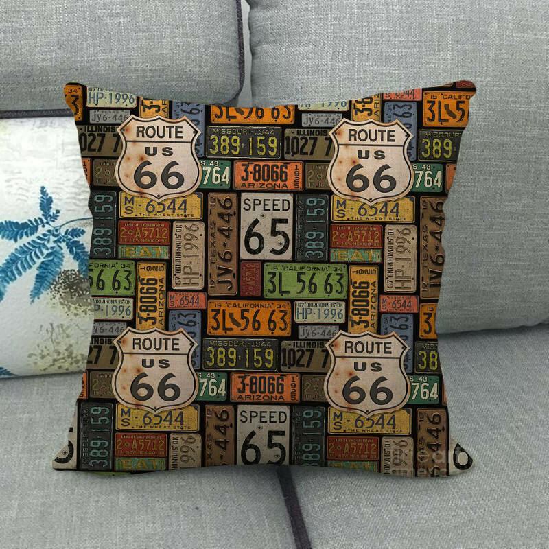 Vintage America 66 Road Pattern Μαξιλαροθήκες Με Λινό Καναπέ Για Το Σπίτι Μαλακό Ριχτάρι Μέσης Art Dec