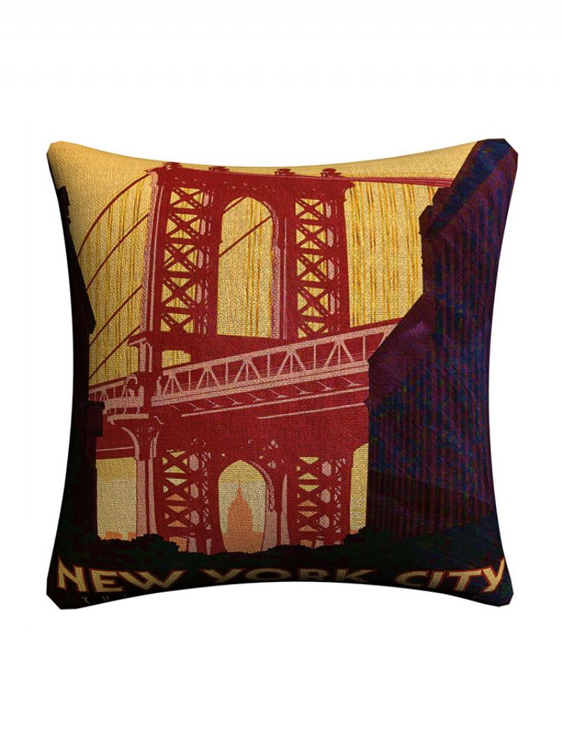 Vintage City Landmark Pattern Μαξιλαροθήκες Με Λινό Καναπέ Σπιτιού Ριχτάρι Μέσης Τέχνης Δεκ.