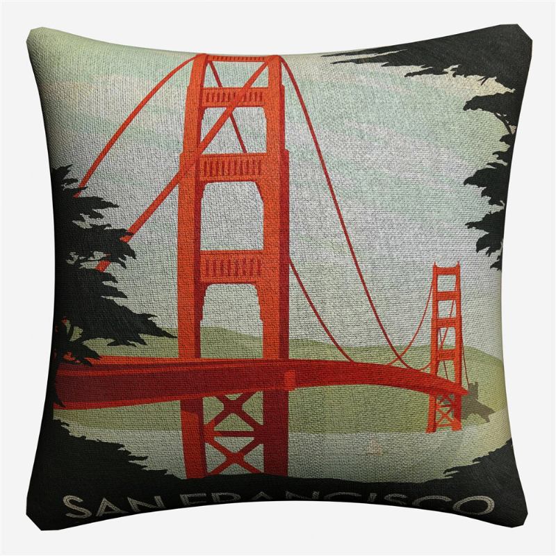 Vintage City Landmark Pattern Μαξιλαροθήκες Με Λινό Καναπέ Σπιτιού Ριχτάρι Μέσης Τέχνης Δεκ.