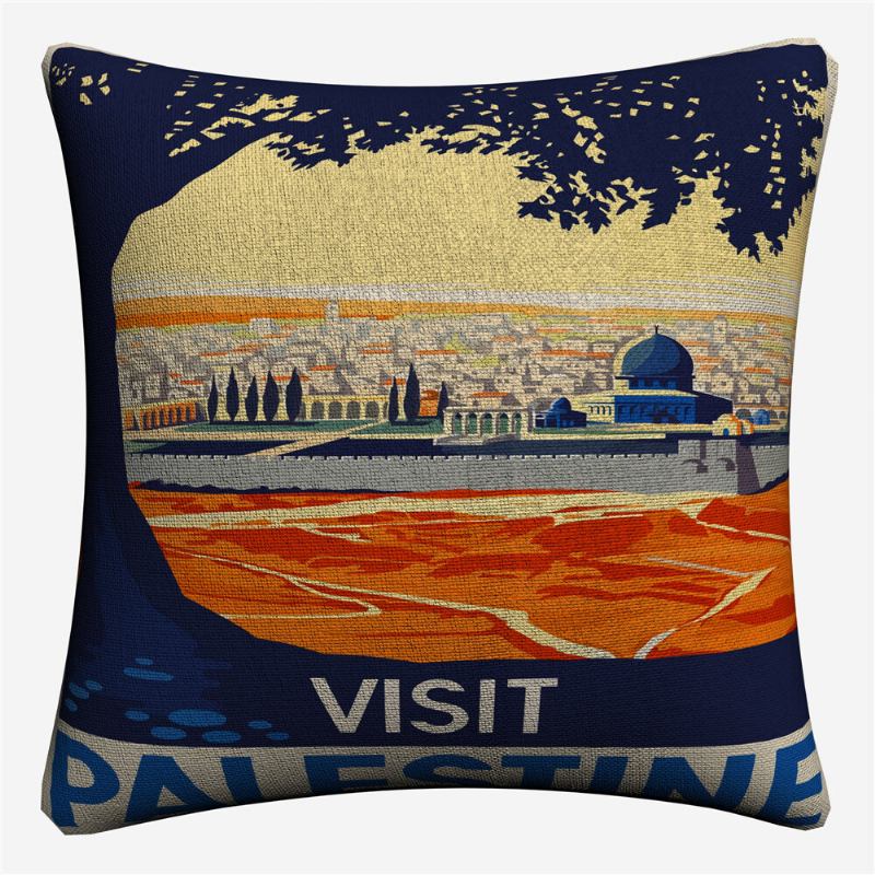 Vintage City Landmark Pattern Μαξιλαροθήκες Με Λινό Καναπέ Σπιτιού Ριχτάρι Μέσης Τέχνης Δεκ.