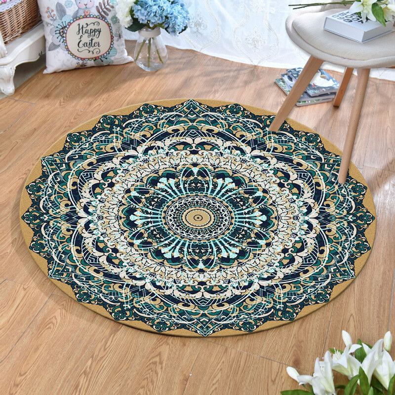 Vintage Τουρκική Bohemian Mandala Στρογγυλό Λεπτό Επίπεδο Χαλί Σπίτι Υπνοδωμάτιο Που Πλένεται Χαλιά Art Decor