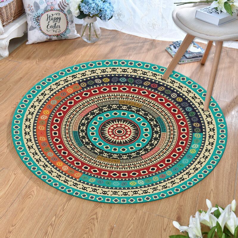 Vintage Τουρκική Bohemian Mandala Στρογγυλό Λεπτό Επίπεδο Χαλί Σπίτι Υπνοδωμάτιο Που Πλένεται Χαλιά Art Decor