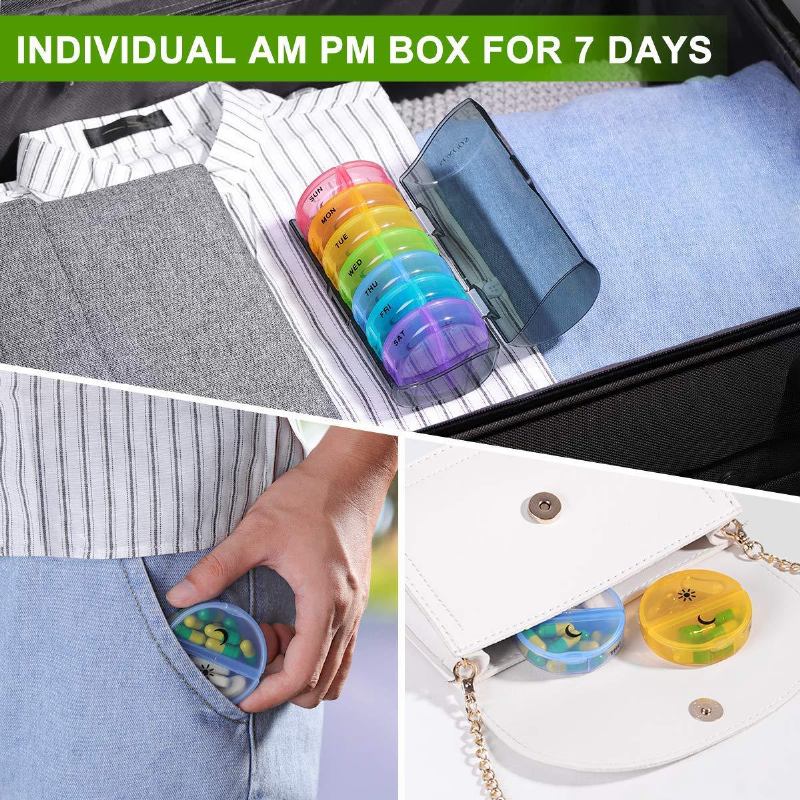 2023 Mini Portable One Week Morning And Evening Pill Box Πλαστικό Κουτί Χαπιών 14 Διαμερισμάτων