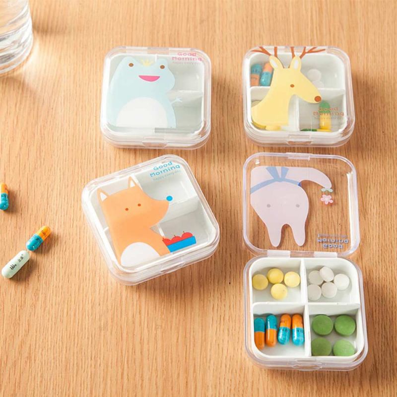 Cartoon Animal Cute Pill Box Καλύτερο Δοχείο Χαπιών Ταξιδιού Για Καθημερινή Χρήση 4 Πλέγματα