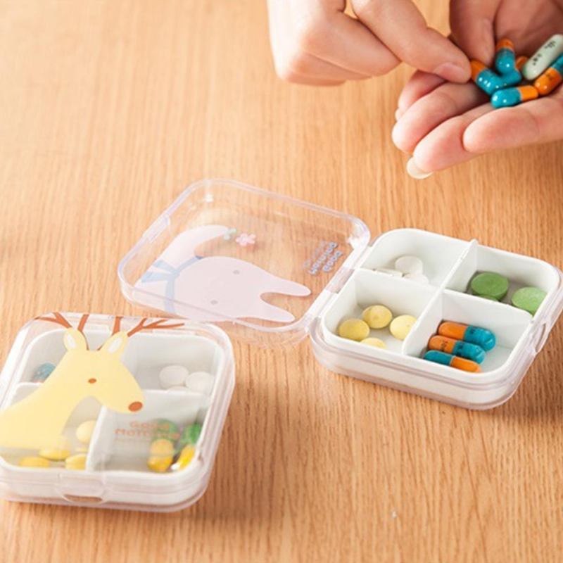 Cartoon Animal Cute Pill Box Καλύτερο Δοχείο Χαπιών Ταξιδιού Για Καθημερινή Χρήση 4 Πλέγματα