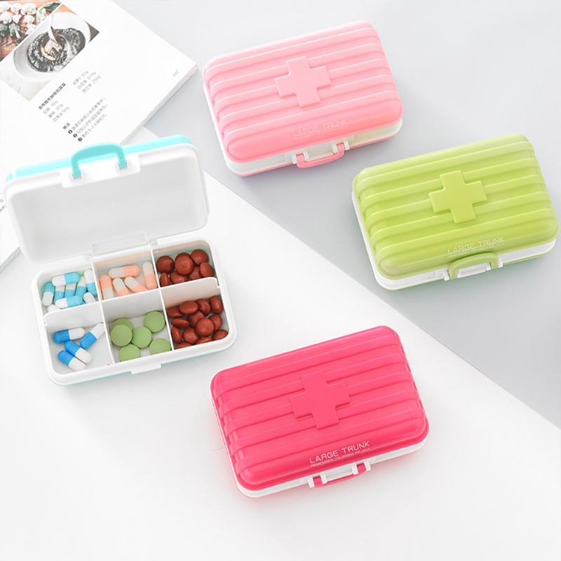 Creative Luggage Modeling Mini Pill Case Jewelry Storage Box 6 Θέσεων Πολυλειτουργικός Οργανωτής Για Γυναίκες