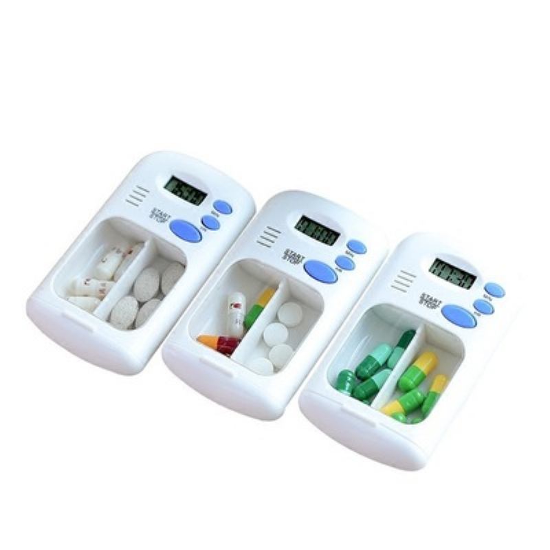 Creative Mini Smart Medication Reminder Transparent Grid Electronic Double Pill Box Φορητό Ηλεκτρονικό Κουτί Χάπι Χρονισμού