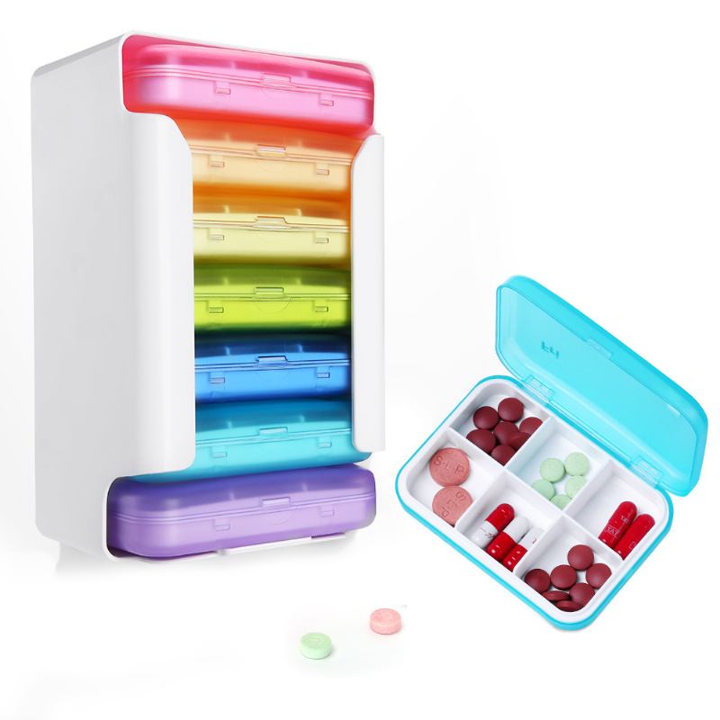 Φορητό Κουτί Χαπιών Επτά Ημερών Σπίτι Travel Plastic Pill Box Six Compartments Box Organize Τύπος Συρταριού