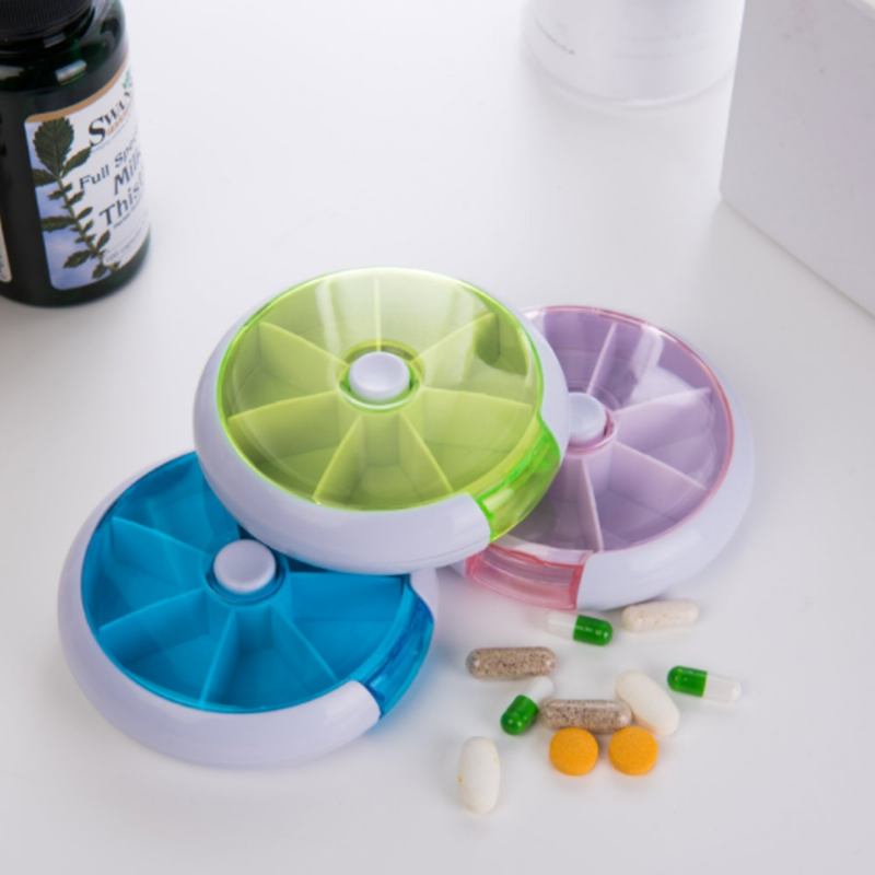 Κιβώτιο Χαπιών Round Seven Grid Travel Tablet Pill Box 7 Ημερών Εβδομαδιαία Ιατρική Θήκη Dustproof Mini Rotate Case