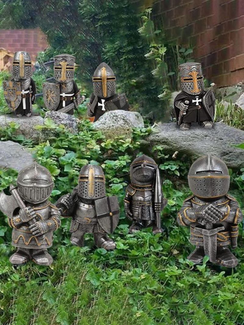 1 Pc Resin Knight Gnomes Κήπος Πόλεμος Άγαλμα Διακόσμηση Επιφάνειας Εργασίας Στολίδι Γλυπτό Στρατιώτης Μινιατούρα Φιγούρες Συλλογή Σπιτιού