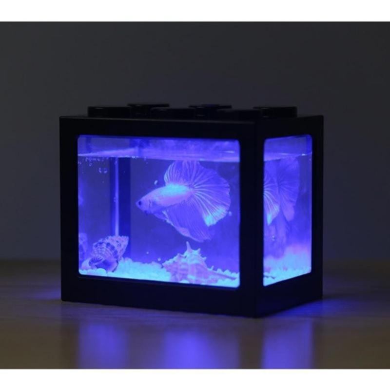 1pc Mini Cute Aquarium For Pet Fish Desktop Office Decoration Home Tank For Turtle Small Water Anyals Great Multicolor With Light