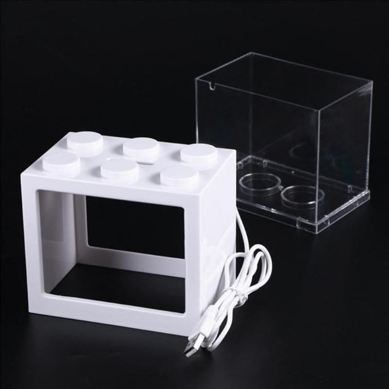 1pc Mini Cute Aquarium For Pet Fish Desktop Office Decoration Home Tank For Turtle Small Water Anyals Great Multicolor With Light