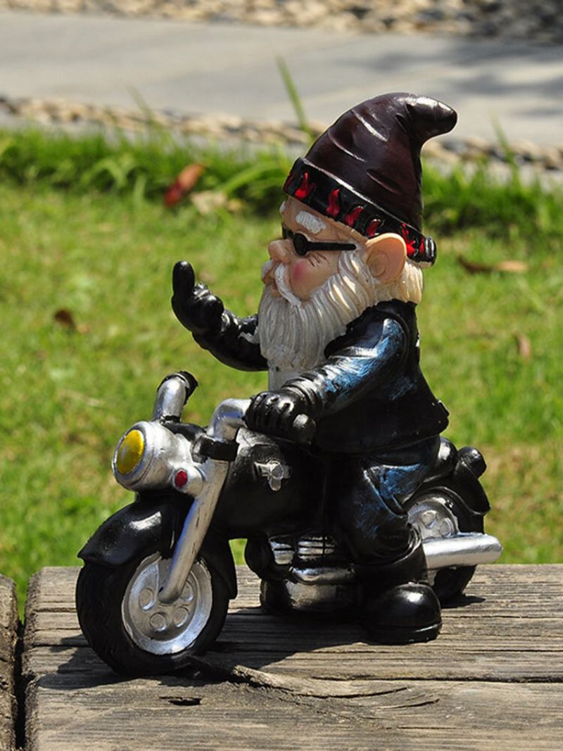 1pc Resin Naughty Gnome Dwarf Garden Decoration Άγαλμα Μοτοσυκλέτας White Old Man Αξεσουάρ Κήπου Διακόσμηση Γραφείου