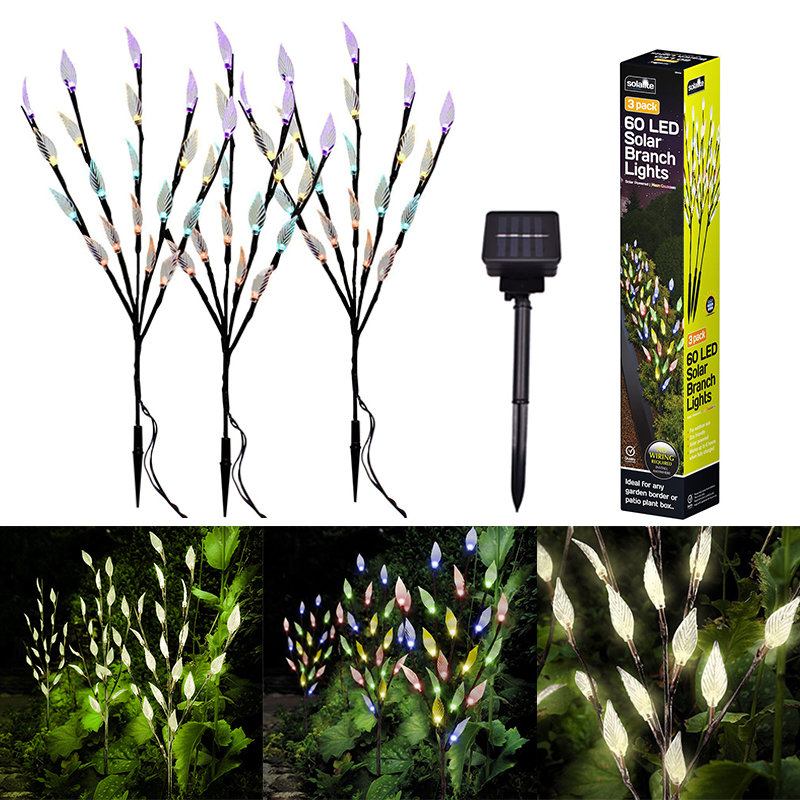 3pcs Solar Powered Tree Branch Leaf Pattern Led Holiday Light Outdoor Path Αδιάβροχο