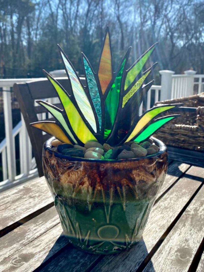 Ακρυλικό Suncatcher Stained Agave Aloe Potted Plant Flower Pot Garden Home Στολίδι