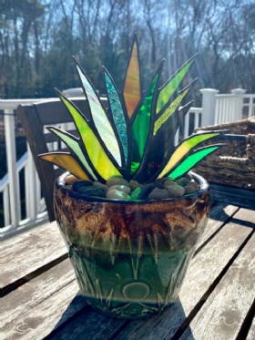 Ακρυλικό Suncatcher Stained Agave Aloe Potted Plant Flower Pot Garden Home Στολίδι