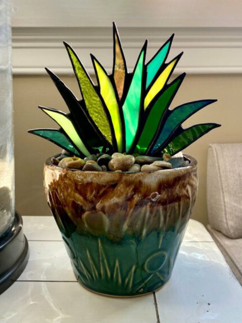 Ακρυλικό Suncatcher Stained Agave Aloe Potted Plant Flower Pot Garden Home Στολίδι